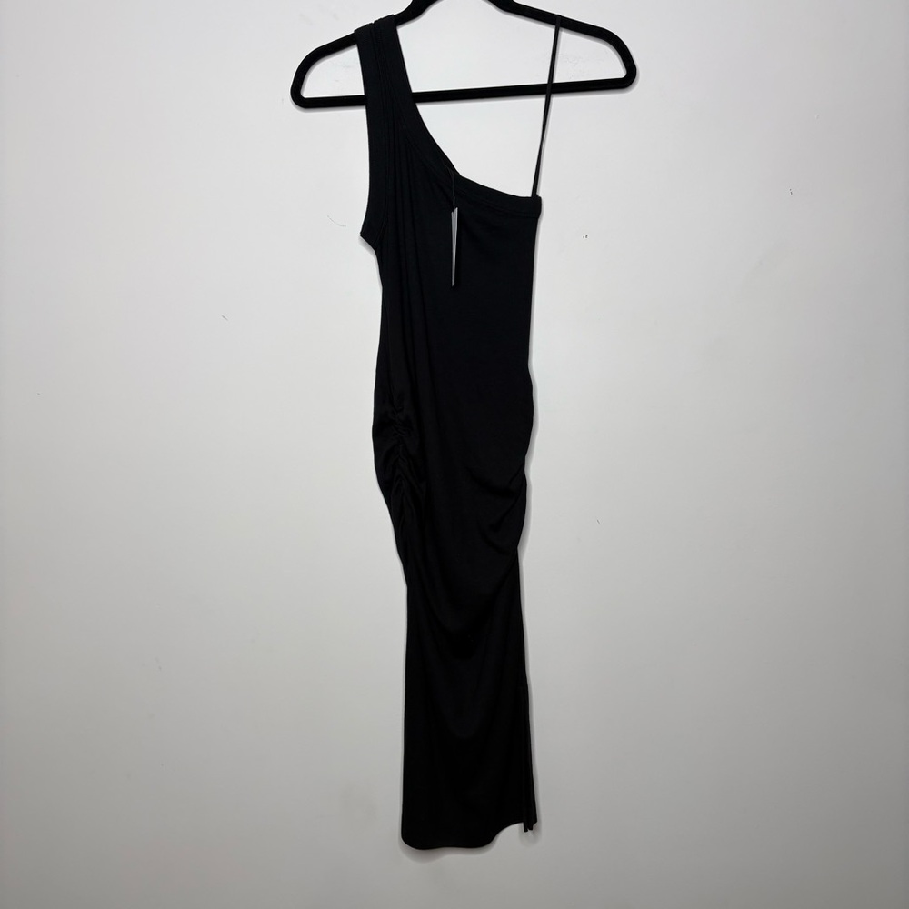 NWT Michael Stars Small Coco One-Shoulder Body-Con Ribbed Black Dress - Picture 2 of 5
